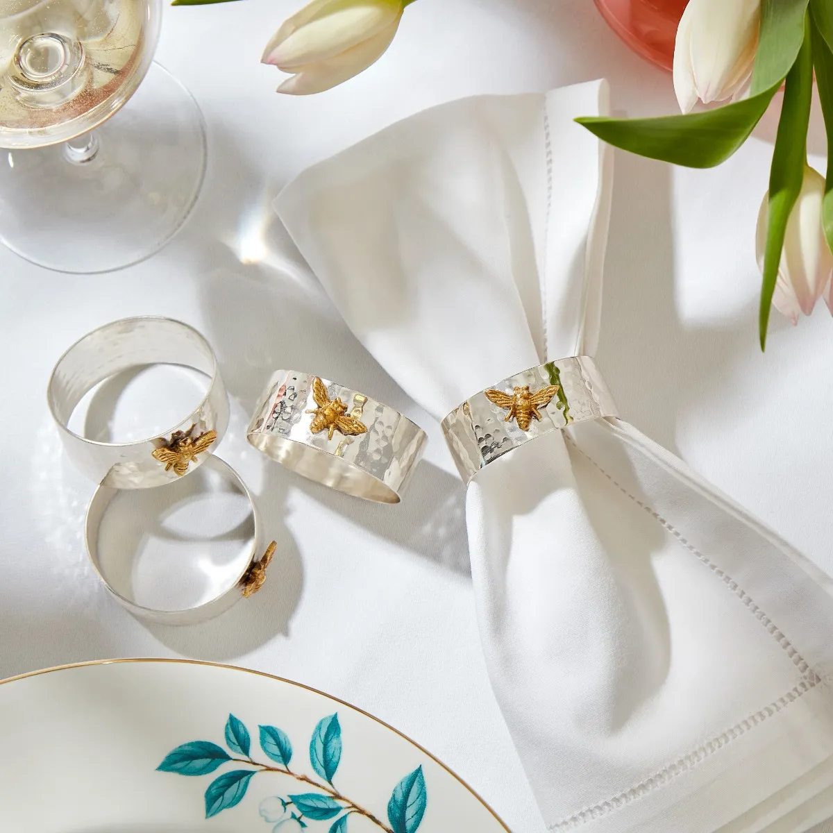 Culinary Concepts Bee Silver Plated Napkin Rings, Set of 4