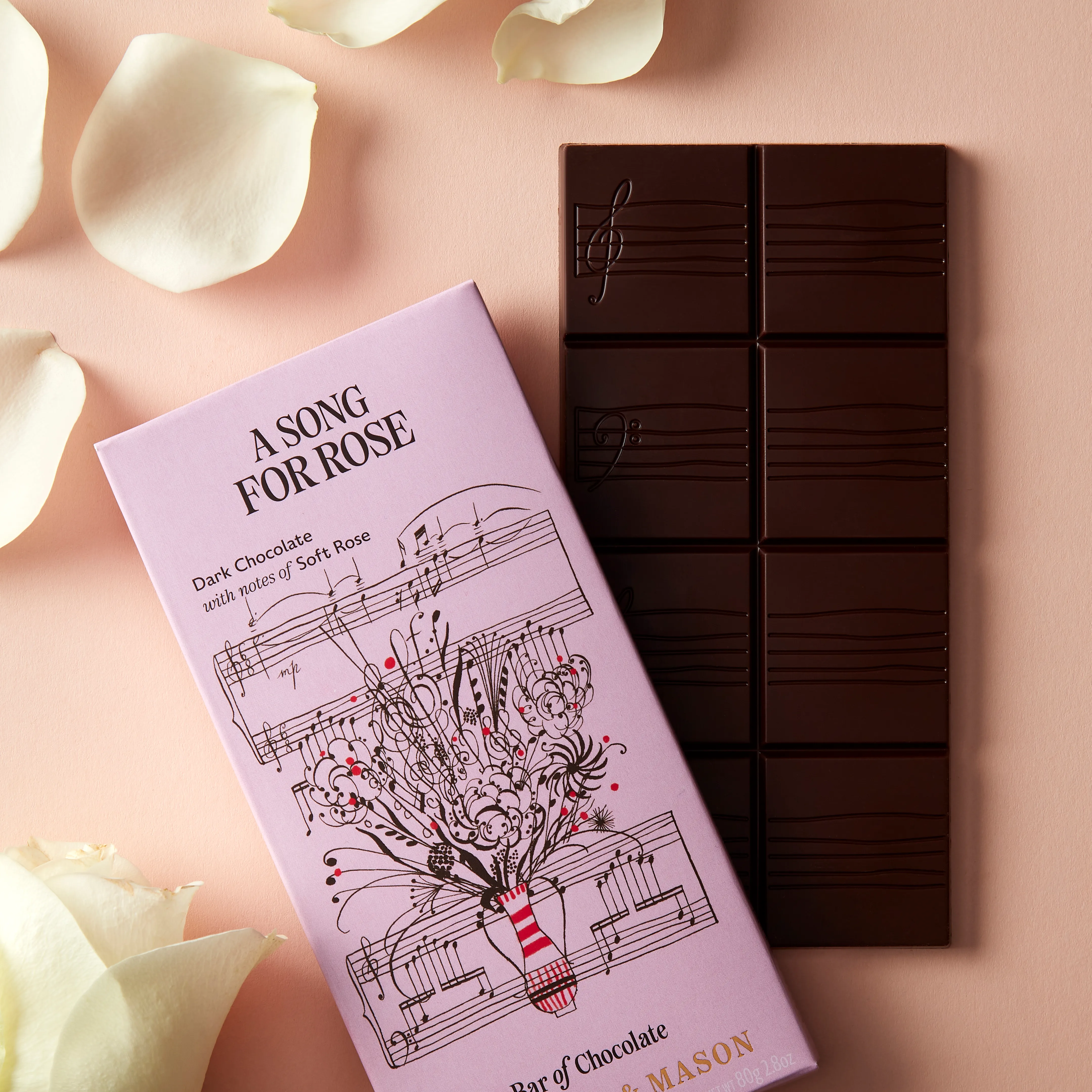 Dark Chocolate Rose Filled Bar, 80g 5 Dark Chocolate Rose Filled Bar, 80g