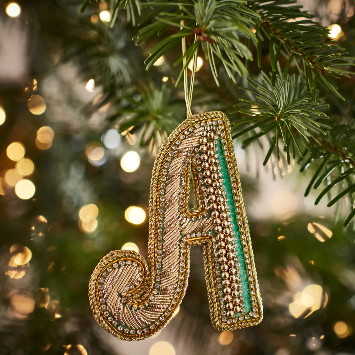 Fortnum's Eau de Nil Embroidered Alphabet Christmas Decoration, A