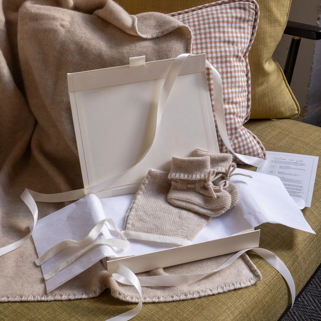 Avery Row Cashmere Bonnet & Booties Set, Oat