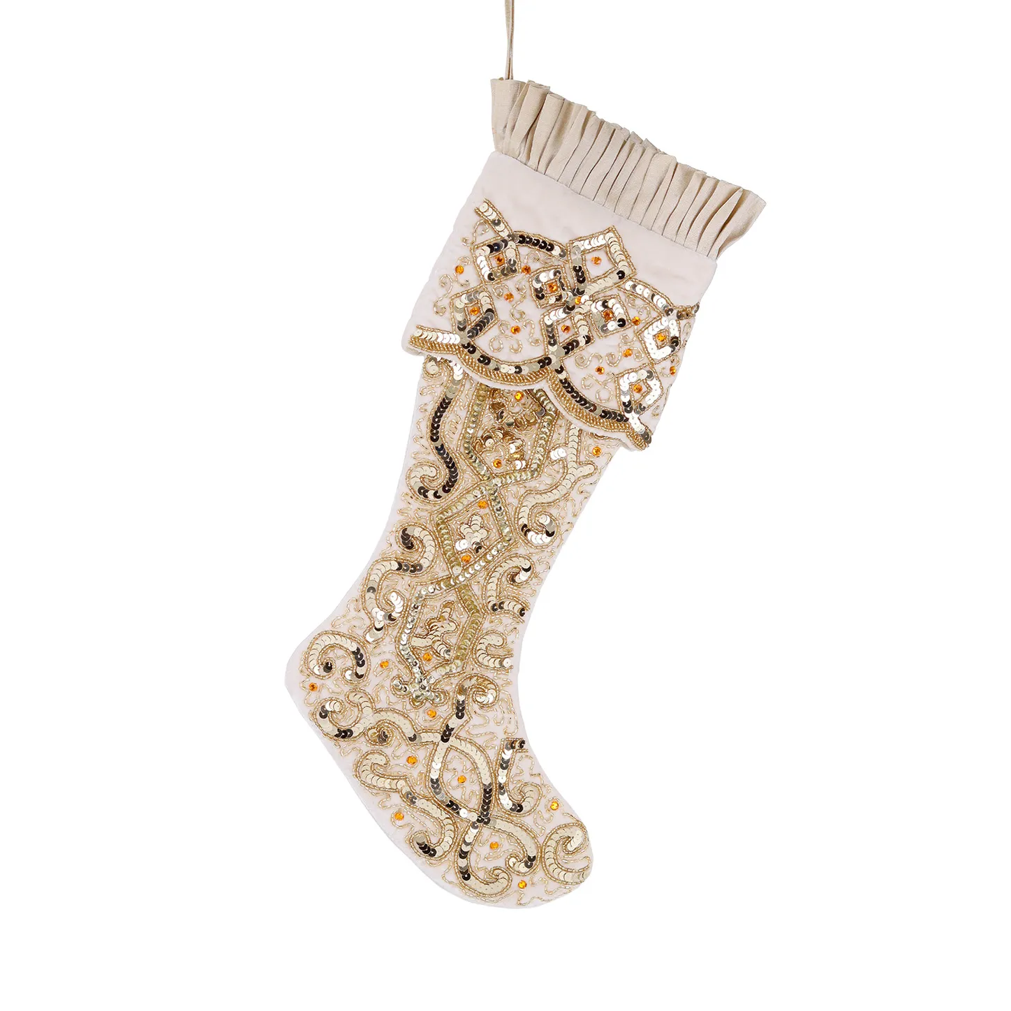 Gold sequin Embroidered Cream Stocking