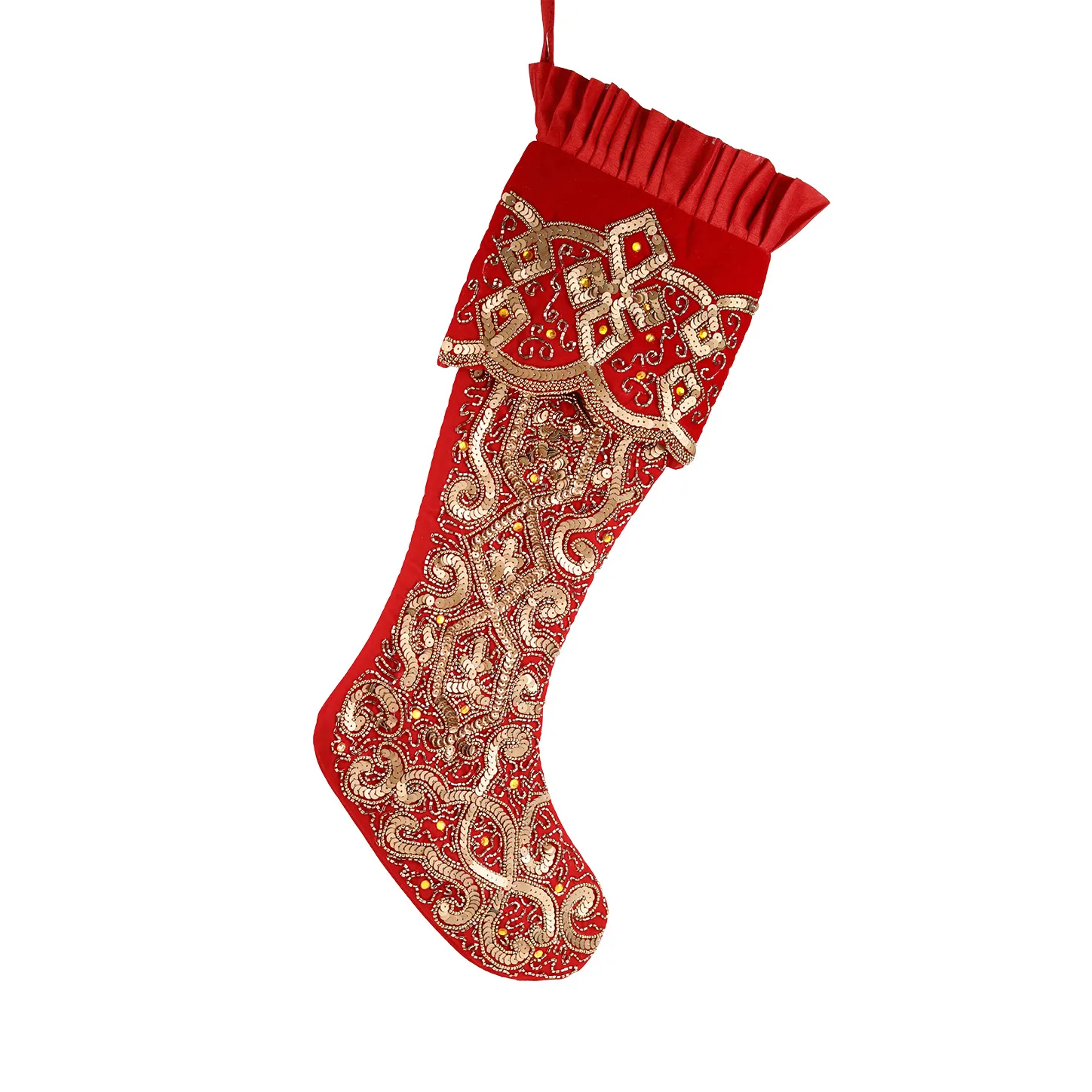 Gold sequin Embroidered Red Stocking