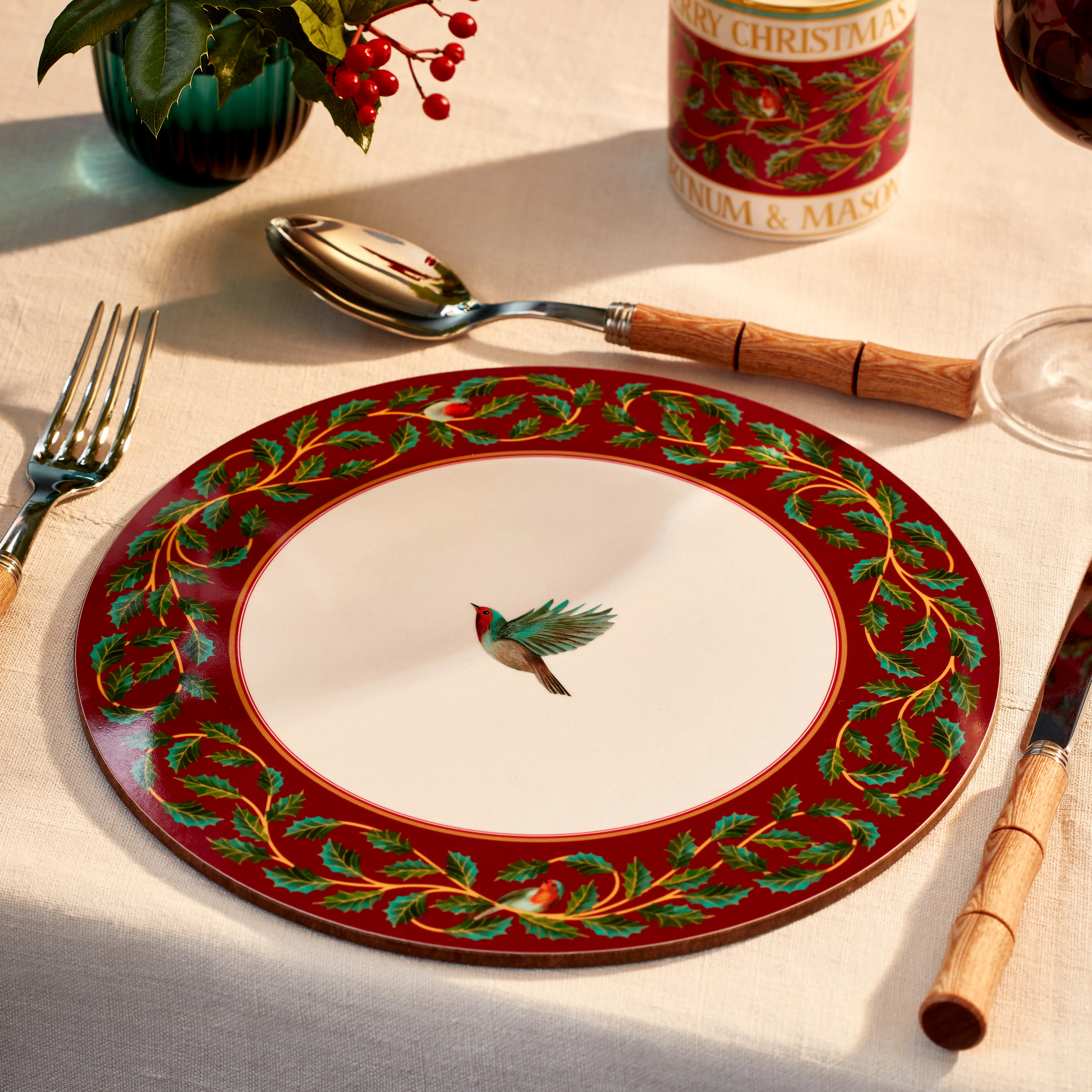 Christmas Holly Robin Placemats, Set of 4