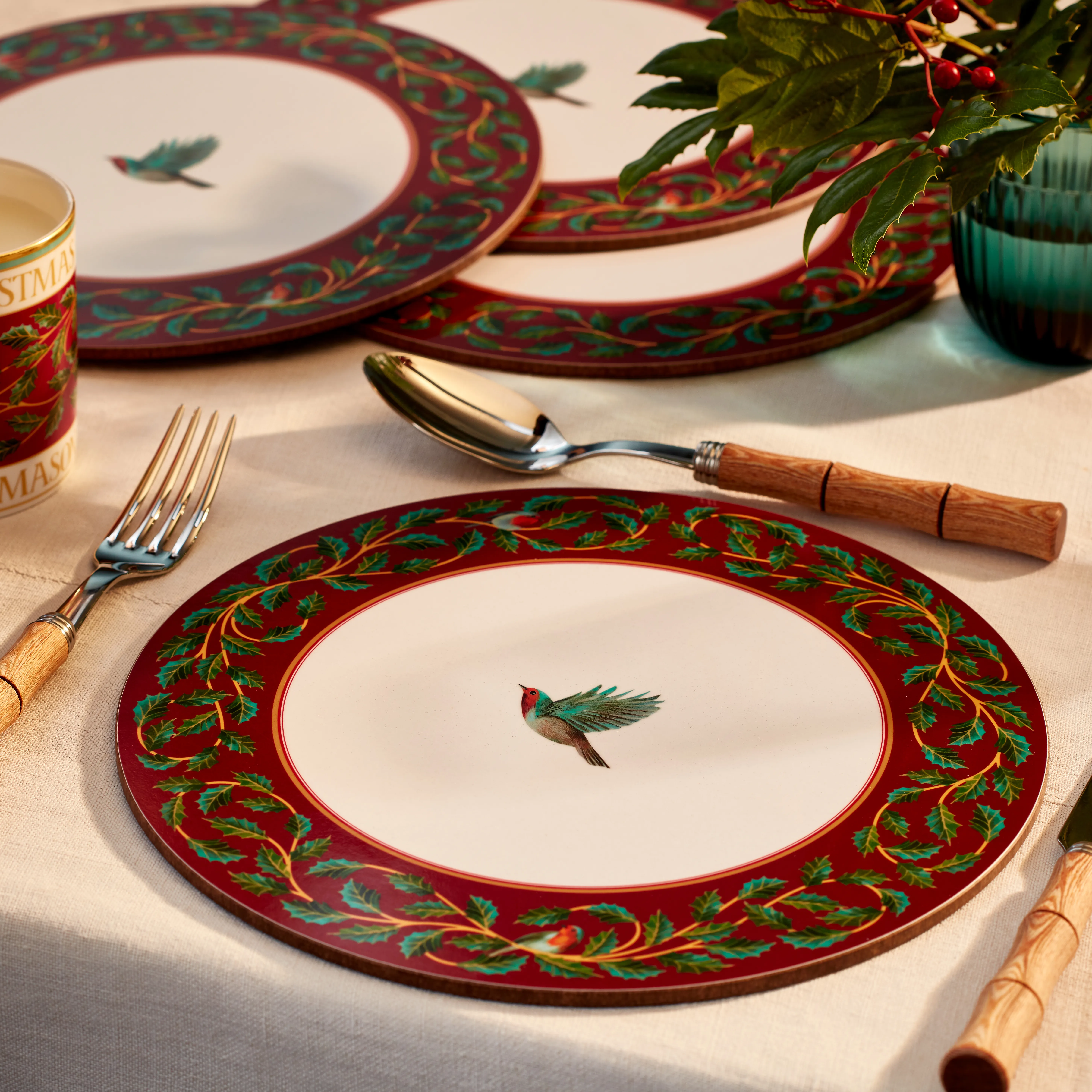Christmas Holly Robin Placemats, Set of 4 3 Christmas Holly Robin Placemats, Set of 4